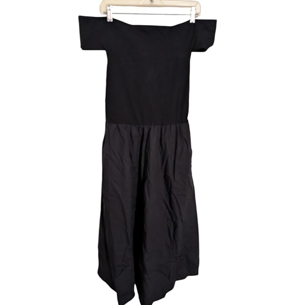 GAP‎ Mixed Media Off Shoulder Black Midi Dress Womens Size M Petite Party